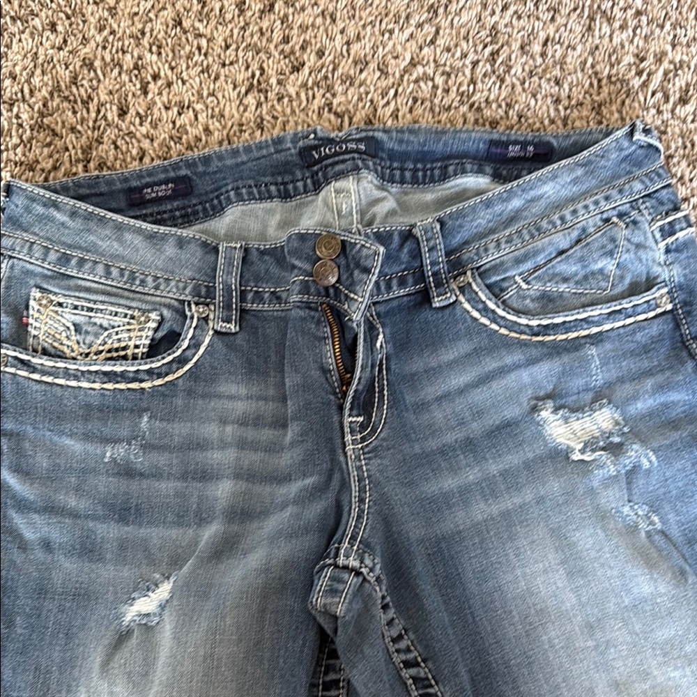 Vigoss Blue Boot Cut Jeans with Distressed Details